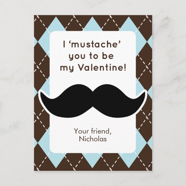 Funny Mustache Class Valentines Holiday Postcard (Front)