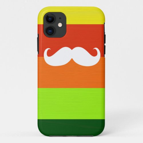Funny Mustache Colorful Stripes Background iPhone 11 Case