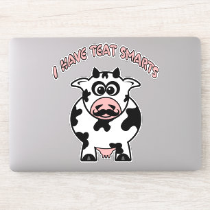 Funny Mustache Cow Teat Smarts Sticker