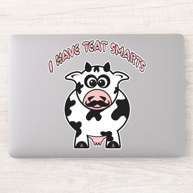Funny Mustache Cow Teat Smarts Sticker (Computer)