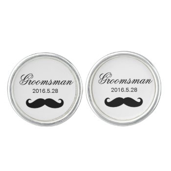 Funny Mustache Custom Groomsman Best Man Wedding Cufflinks by UrHomeNeeds at Zazzle
