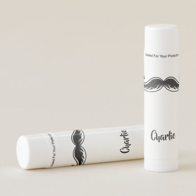 Funny Mustache custom name lip balm (Front)