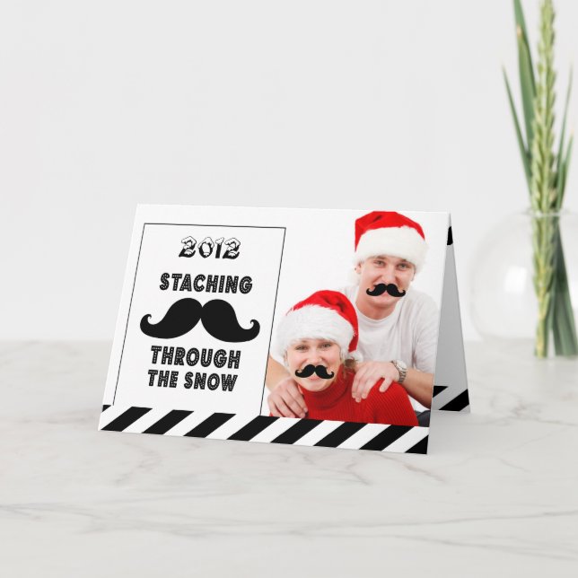 FUNNY MUSTACHE CUSTOMIZABLE HOLIDAY GREETING CARD (Front)