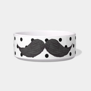 Funny Mustache Drawing And Black Polka Dots Bowl