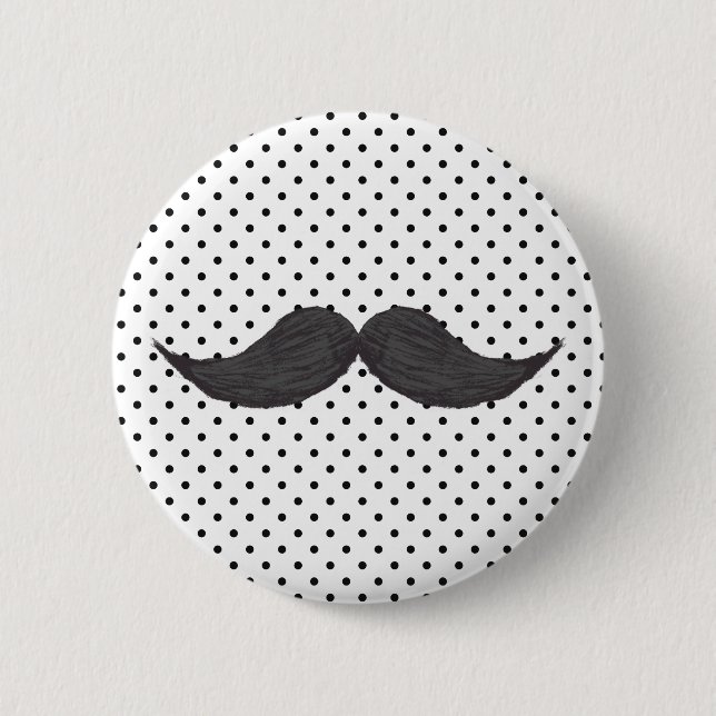 Funny Mustache Drawing And Black Polka Dots Button (Front)