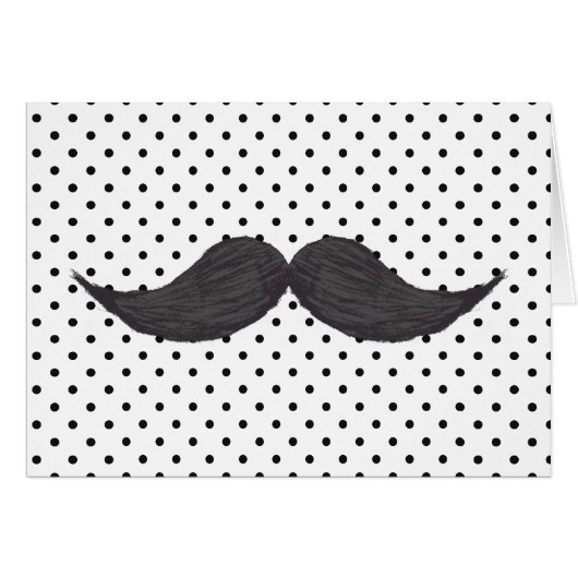 Funny Mustache Drawing And Black Polka Dots Cards (Front Horizontal)