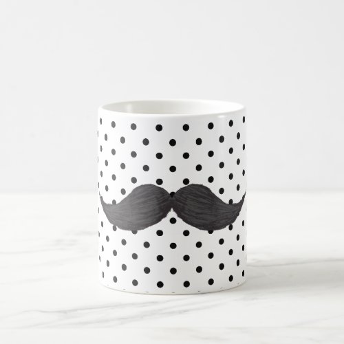 Funny Mustache Drawing And Black Polka Dots Coffee Mug