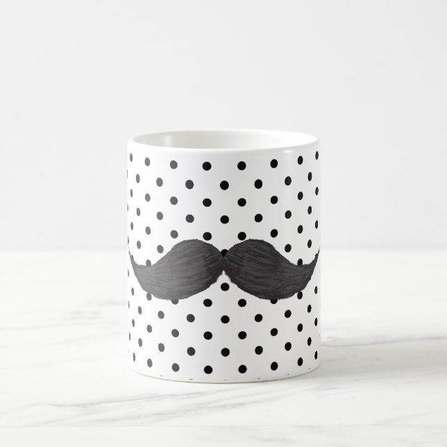 Funny Mustache Drawing And Black Polka Dots Coffee Mug (Center)