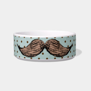 Funny Mustache Drawing And Brown Polka Dots Bowl
