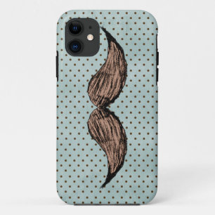 Funny Mustache Drawing And Brown Polka Dots iPhone 11 Case