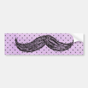 Funny   Mustache Drawing With Purple Polka Dots Bumper Sticker by mustache_designs at Zazzle
