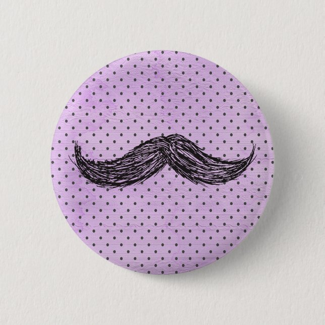 Funny   Mustache Drawing With Purple Polka Dots Button (Front)