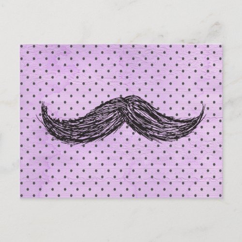 Funny   Mustache Drawing With Purple Polka Dots Postcard