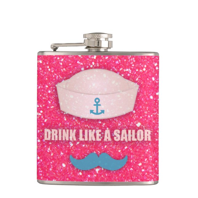 Funny Mustache Drink Like a Sailor Flask (Front)