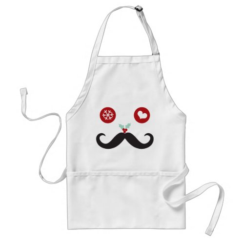 Funny Mustache Face Snowflake Christmas Holiday  Adult Apron