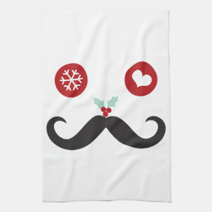 Funny Mustache Face Snowflake Christmas Holiday Towel