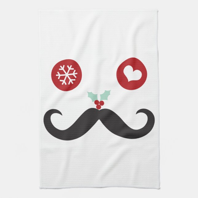 Funny Mustache Face Snowflake Christmas Holiday Towel (Vertical)