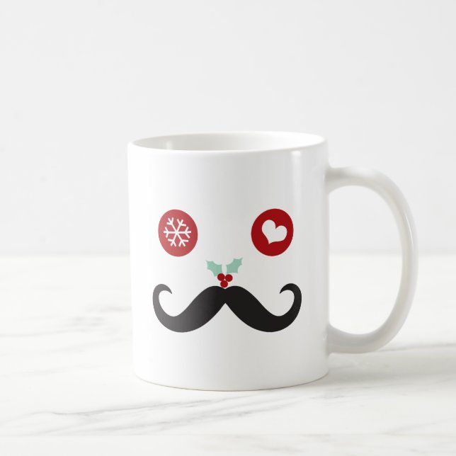 Funny Mustache Face Snowflakes Christmas Holiday Coffee Mug (Right)