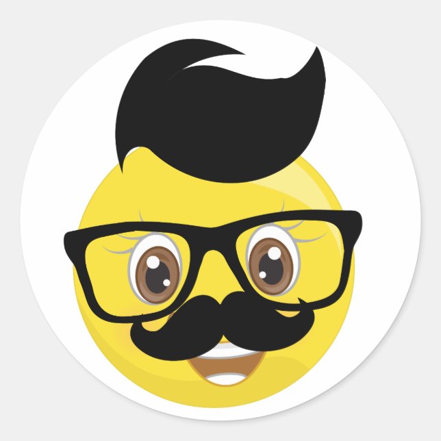 Funny Mustache & Glasses With Hair Emoji Stickers (Front)