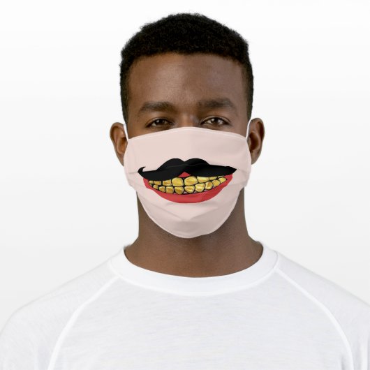 Funny Mustache Gold Teeth Adult Cloth Face Mask (Worn)
