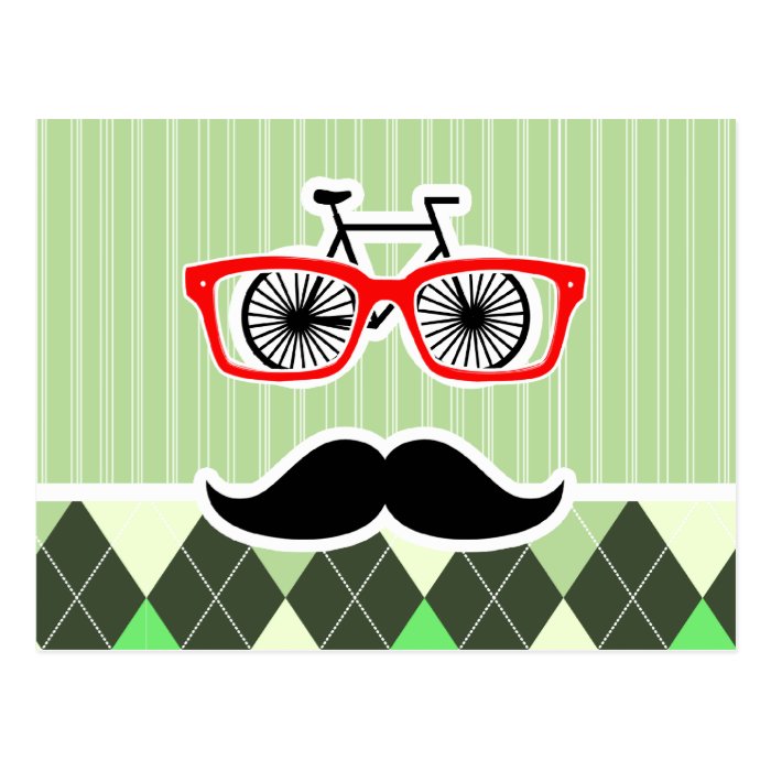 Funny Mustache; Green Argyle Postcard