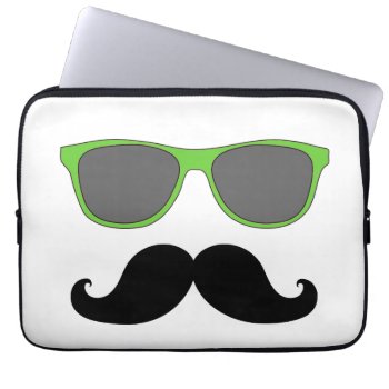 Funny Mustache  Green Sunglasses Laptop Sleeve by MovieFun at Zazzle