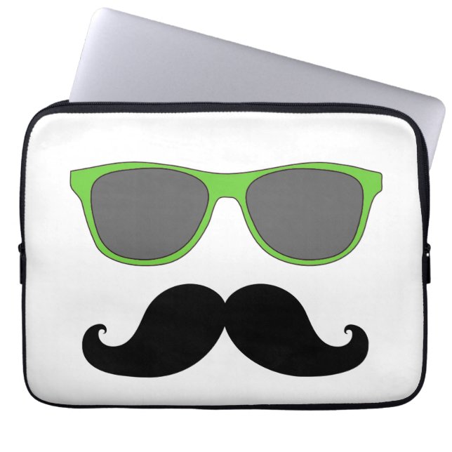 Funny Mustache, Green Sunglasses Laptop Sleeve (Front)