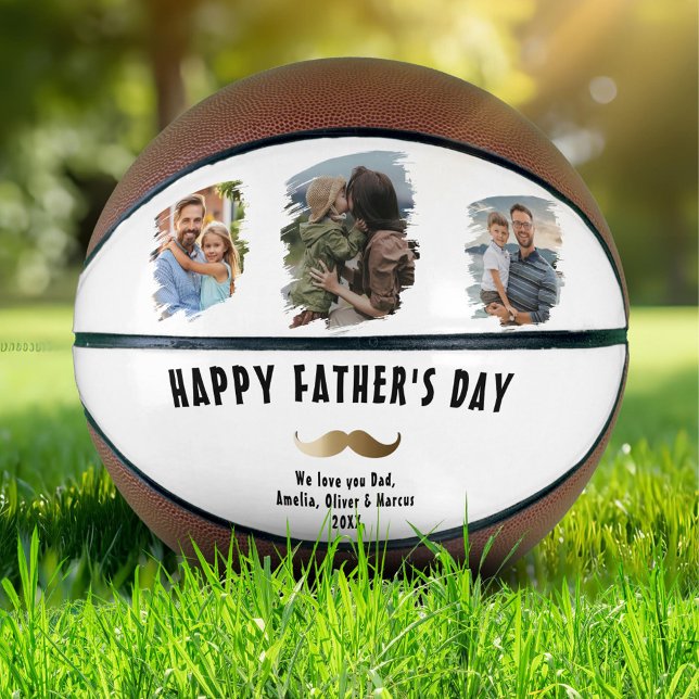 Funny Mustache Happy Father's Day 3 Photo Basketball (Creator Uploaded)
