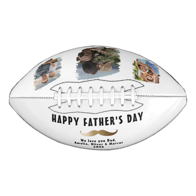Funny Mustache Happy Father's Day 3 Photo Football (Front)