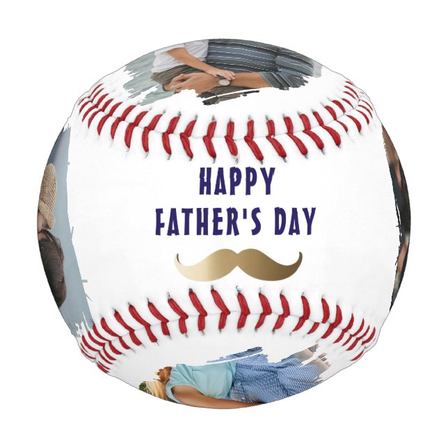 Funny Mustache Happy Father's Day 4 Photo Baseball (Back)
