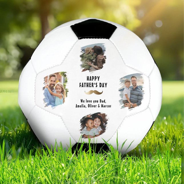Funny Mustache Happy Father's Day 4 Photo Soccer Ball (Creator Uploaded)