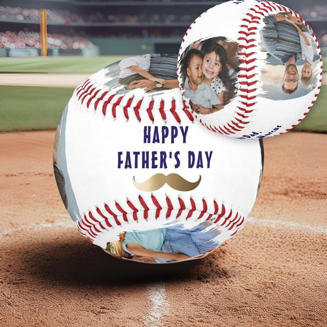 Funny Mustache Happy Father's Day 4 Photo Softball (Creator Uploaded)