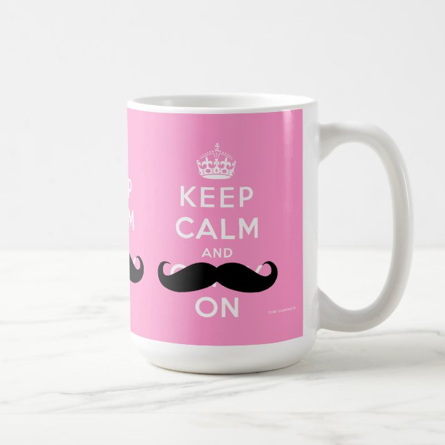 Funny Mustache Keep Calm and Carry On | PINK Coffee Mug (Right)