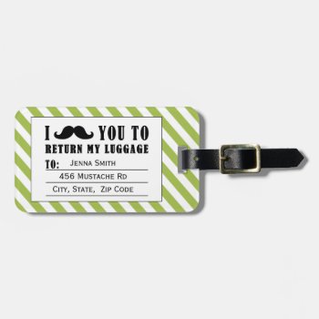Funny Mustache Luggage Tag | Green Stripes by MovieFun at Zazzle