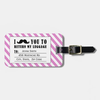 Funny Mustache Luggage Tag | Pink Stripes by MovieFun at Zazzle