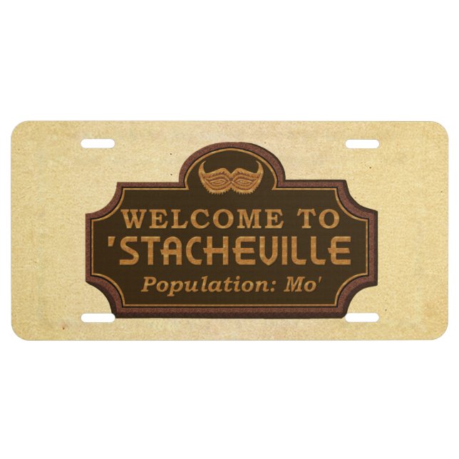 Funny Mustache Mo Welcome Sign License Plate (Front)