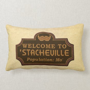 Funny Mustache Mo Welcome Sign Lumbar Pillow by HaHaHolidays at Zazzle