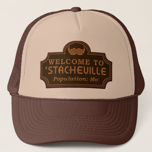 Funny Mustache Mo Welcome Sign Trucker Hat (Front)
