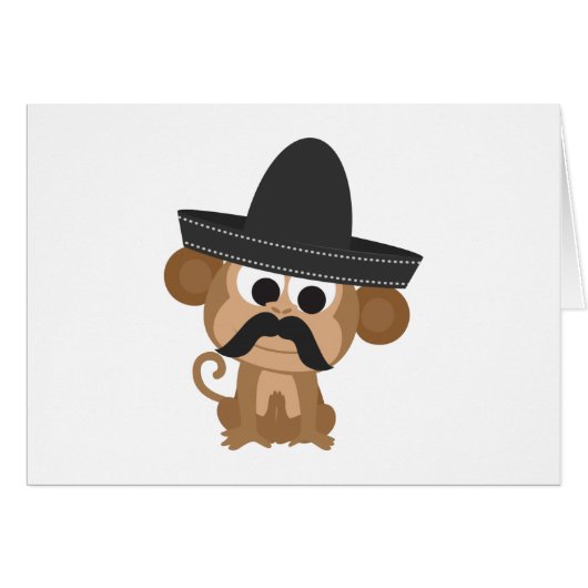 Funny Mustache Monkey wearing a Mexican Sombrero Cards (Front Horizontal)