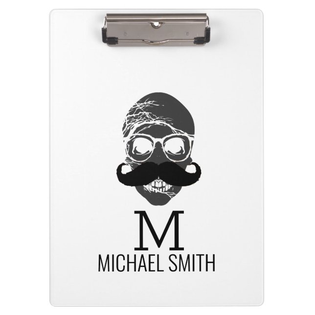 Funny Mustache Monogram #2 Clipboard (Front)