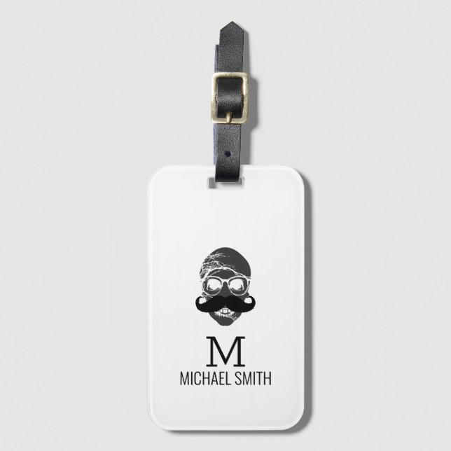 Funny Mustache Monogram #2 Luggage Tag (Front Vertical)