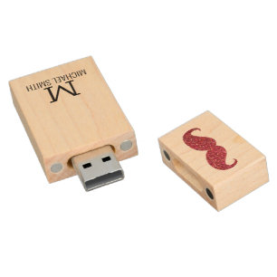 Funny Mustache Monogram #4 Wood Flash Drive