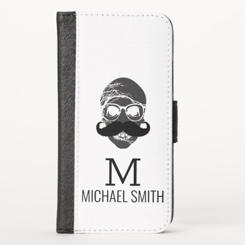 Funny Mustache Monogram iPhone X Wallet Case