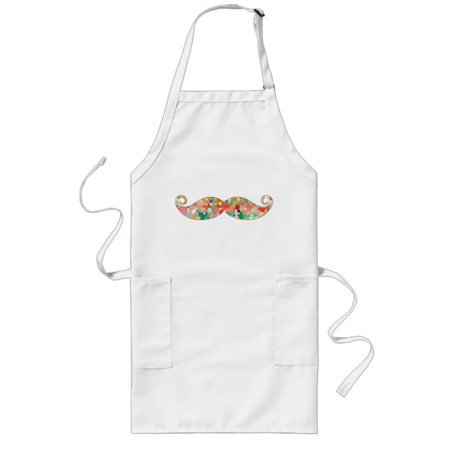 Funny Mustache Mosaic Pattern #3 Long Apron (Front)
