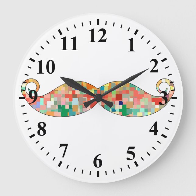 Funny Mustache Mosaic Pattern Large Clock (Front)