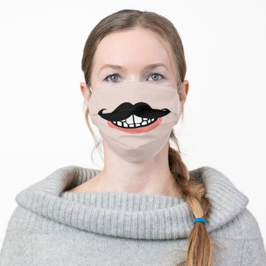 Funny Mustache Mouth Adult Cloth Face Mask (Worn)
