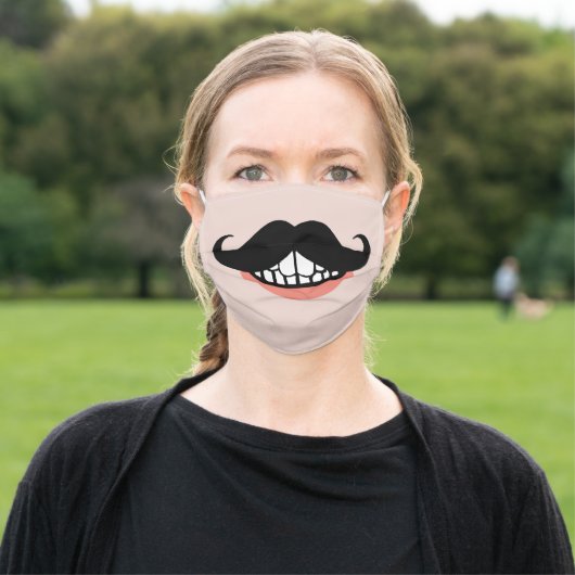 Funny Mustache Mouth Adult Cloth Face Mask (Outside)