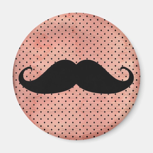 Funny Mustache On Cute Pink Polka Dot Background Magnet (Front)
