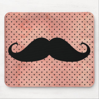 Funny Mustache On Cute Pink Polka Dot Background Mouse Pad