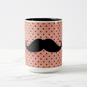 Funny Mustache On Cute Pink Polka Dot Background Two-Tone Coffee Mug